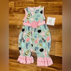 Ann Loren Pink and Green Ruffled Bodysuit